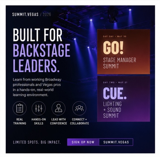 Backstage Amplified — GO! Stage Manager Summit and CUE. Lighting + Sound Summit, May 30–31 2026